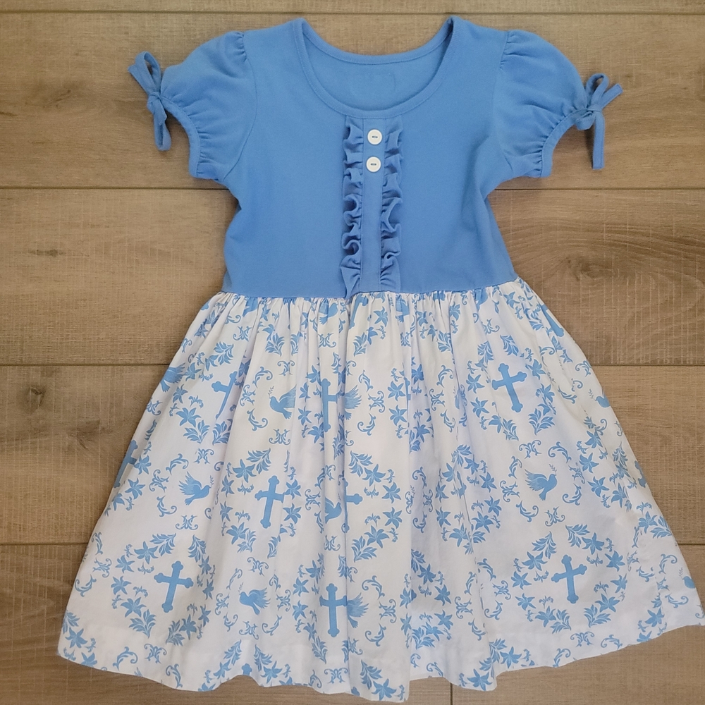Eleanor Rose Rhonda Blue Blessings Dress Easter Cross Dove Pockets 7 8